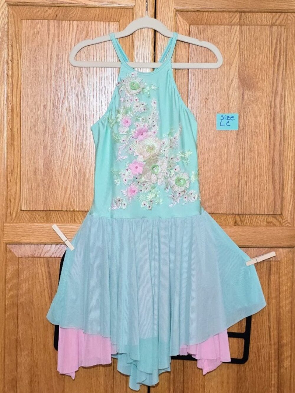 Aqua Mint Floral Lyrical Dance Costume LC Child Dress + Matching Hairpiece
